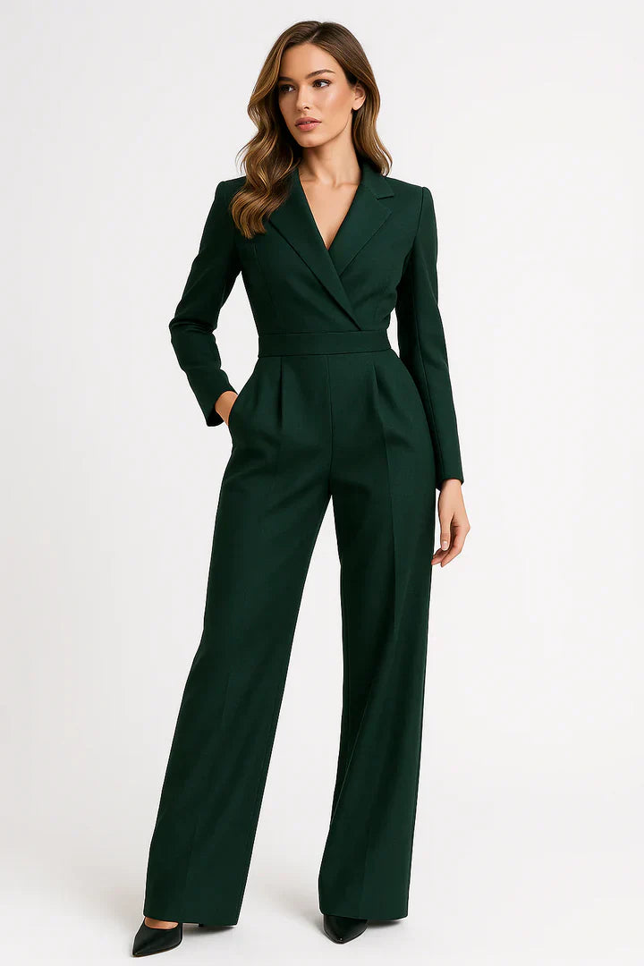 Luxe Blazer Jumpsuit met V-Hals & Wide-Leg Pasvorm