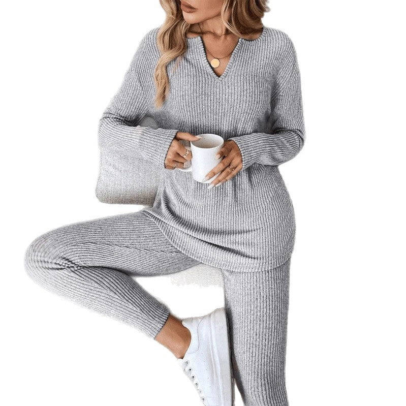 V-neck Design Simple And Stylish Casual Loungewear Set For Women