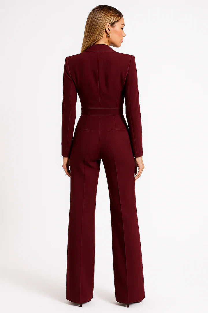 Luxe Blazer Jumpsuit met V-Hals & Wide-Leg Pasvorm