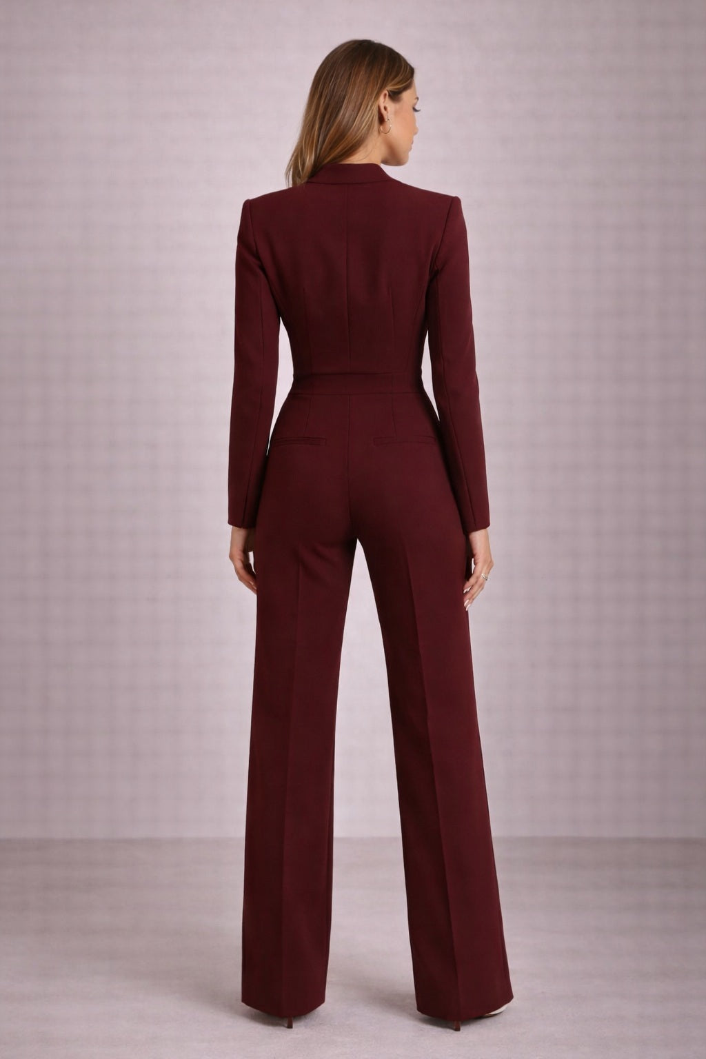 Luxe Blazer Jumpsuit met V-Hals & Wide-Leg Pasvorm