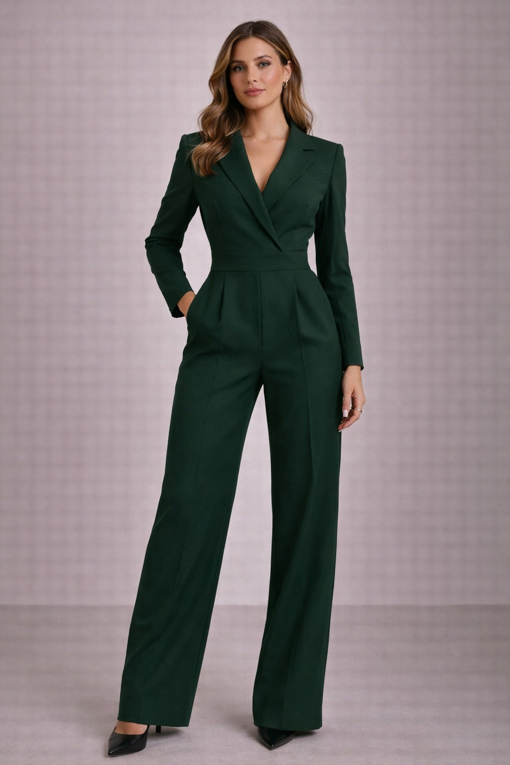 Luxe Blazer Jumpsuit met V-Hals & Wide-Leg Pasvorm