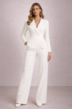 Luxe Blazer Jumpsuit met V-Hals & Wide-Leg Pasvorm