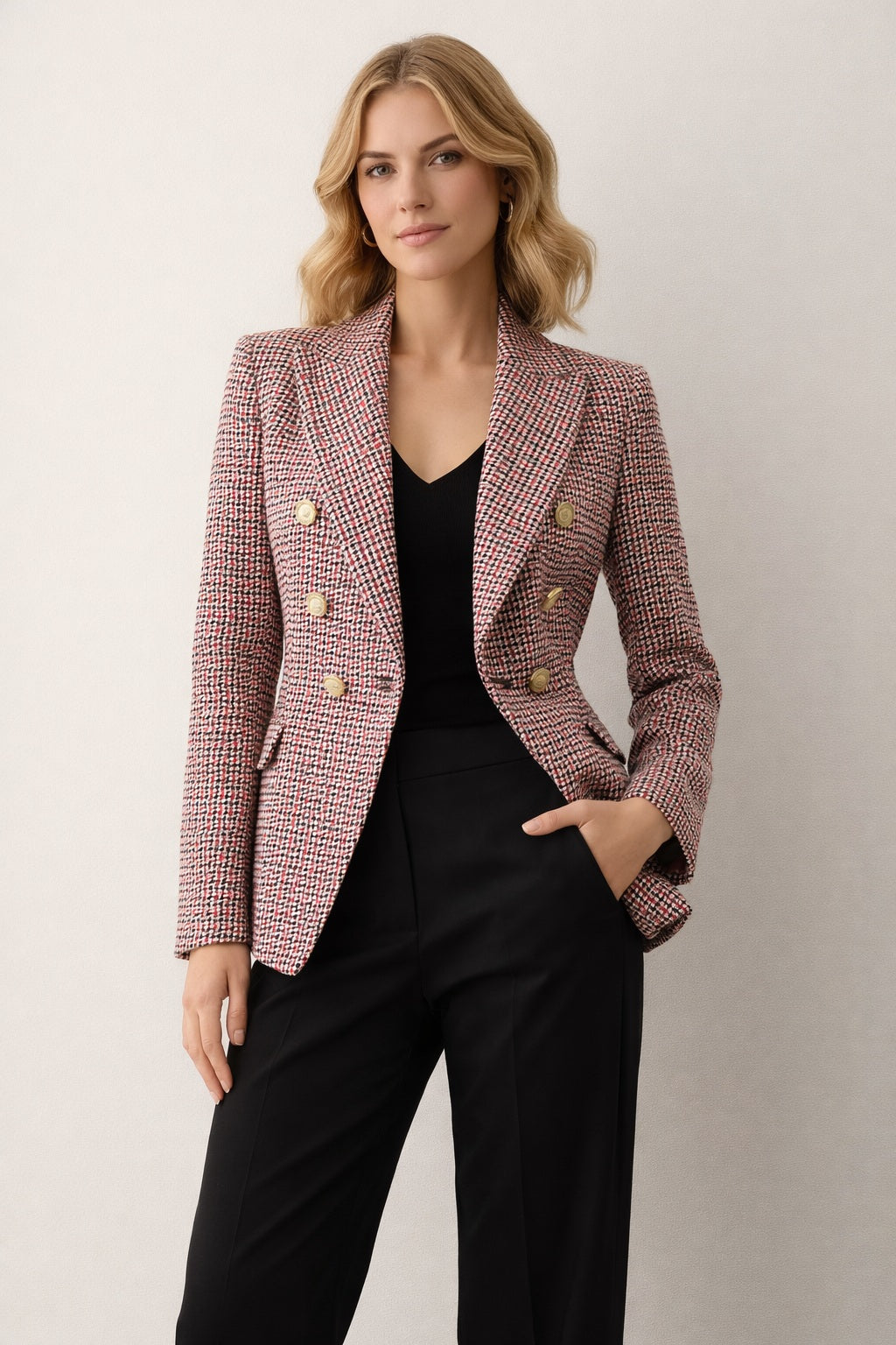 Camille Blazer Dubbelrijige pied-de-poule blazer