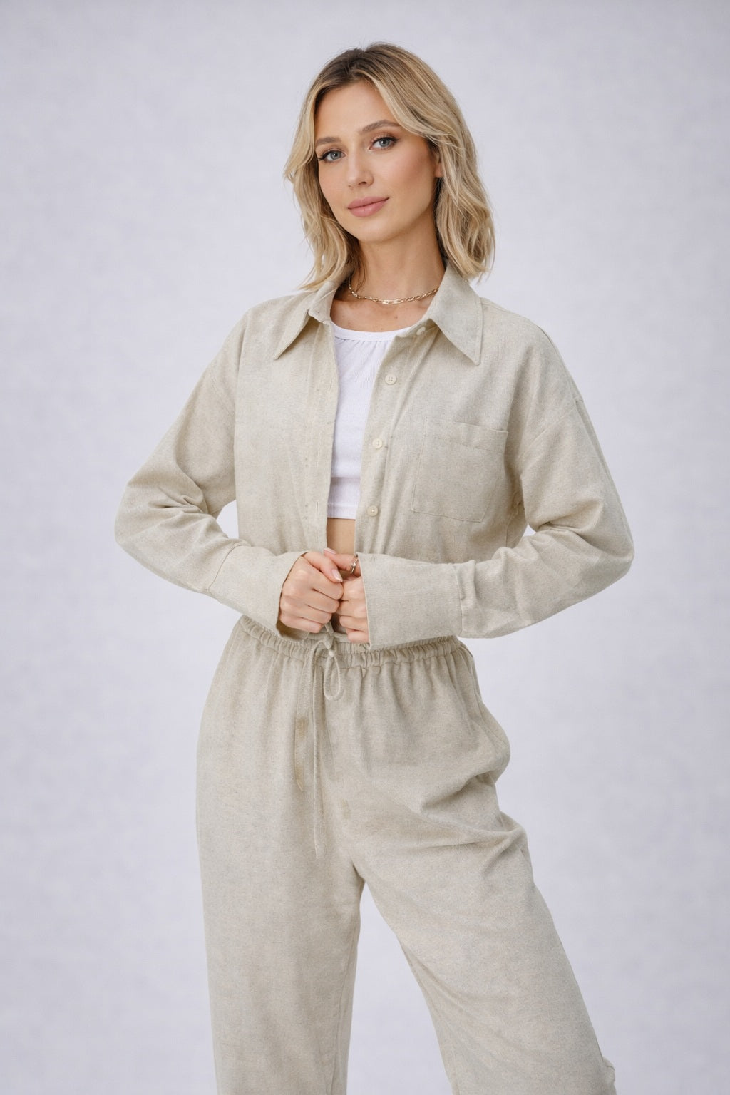 Wide leg broek & cropped blouse