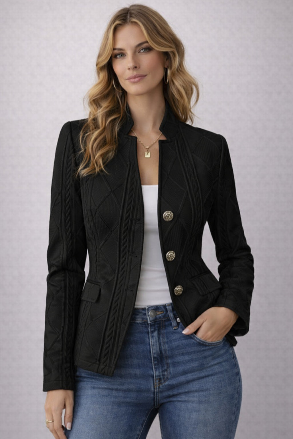 Elegante Structuur Blazer – Wit
